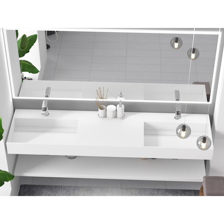 Castello Usa Juniper 72” Solid Surface Wall-Mounted Bathroom Sink in White CB-GM-2056-72